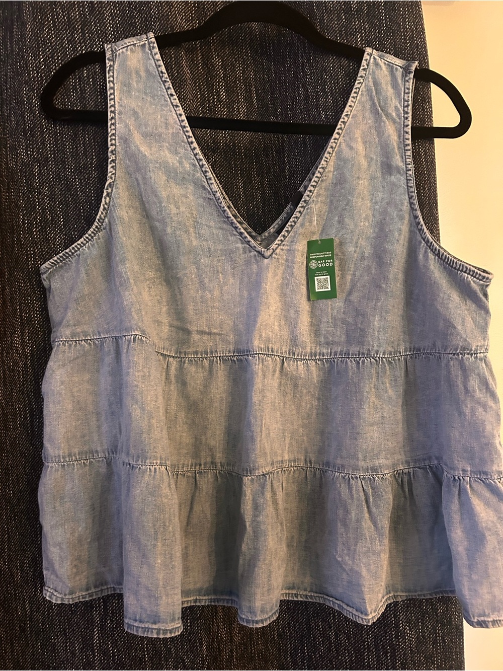 GAP Light Wash Denim V-Neck Tiered Tank Top - Light Blue